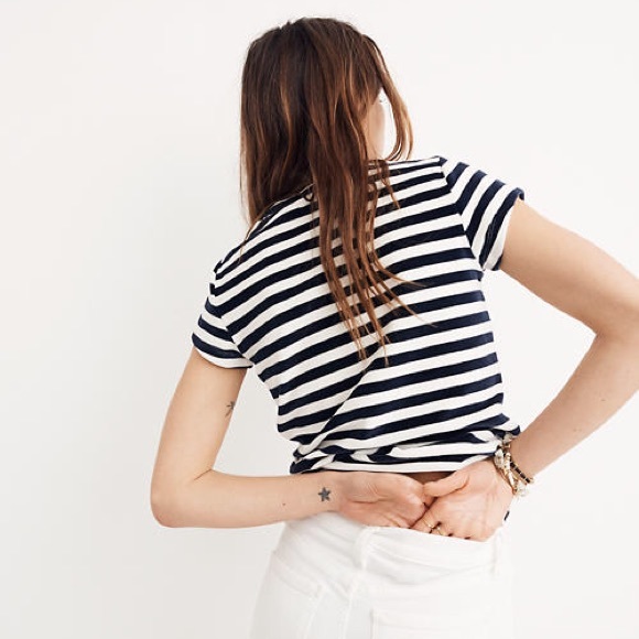 Madewell | NWT velour crew neck Tee Navy and White stripe - Picture 2 of 4